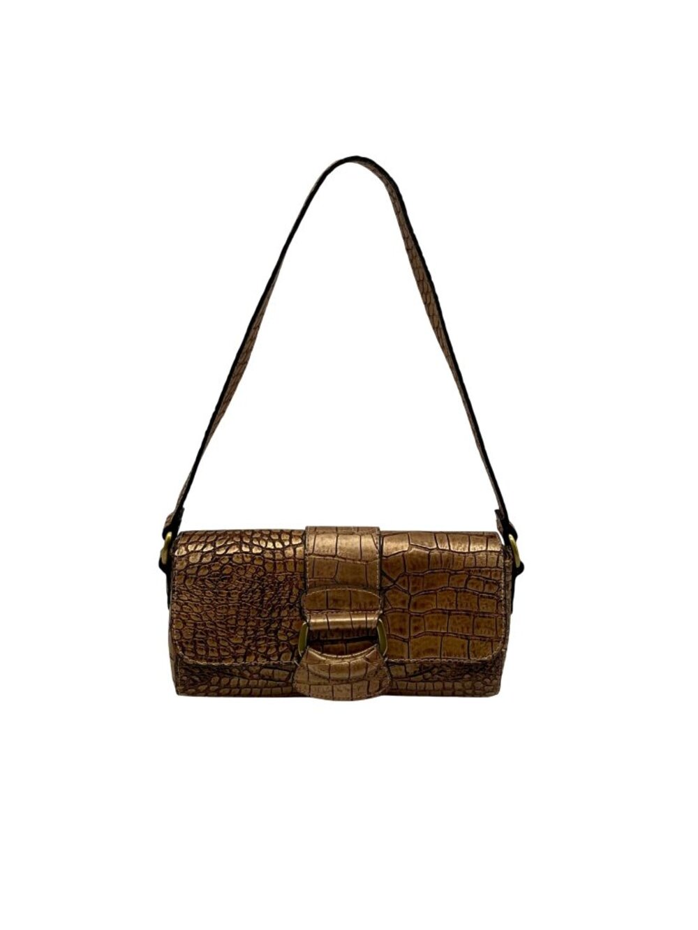 Amanda Smith Gold Metallic Gold Croc-Embossed Clutch Bag